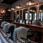 Interior of The Oak & Blade, a premium men's barbershop in Chicago's West Loop