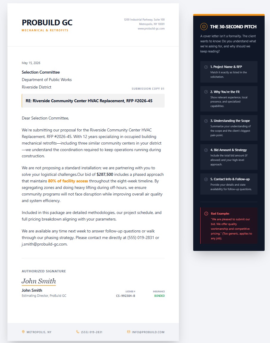 Cover Letter Construction Bid Proposal