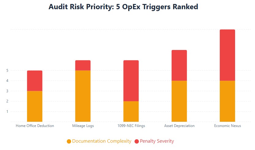 Audit risk matrix: nexus and 1099 errors carry highest penalty severity