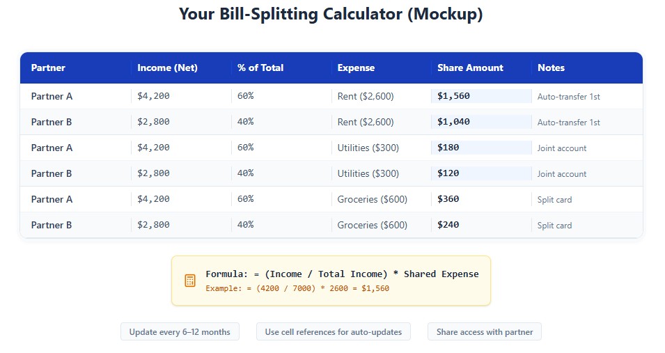 Bill-Splitting Calculator Template (Visual Mockup)